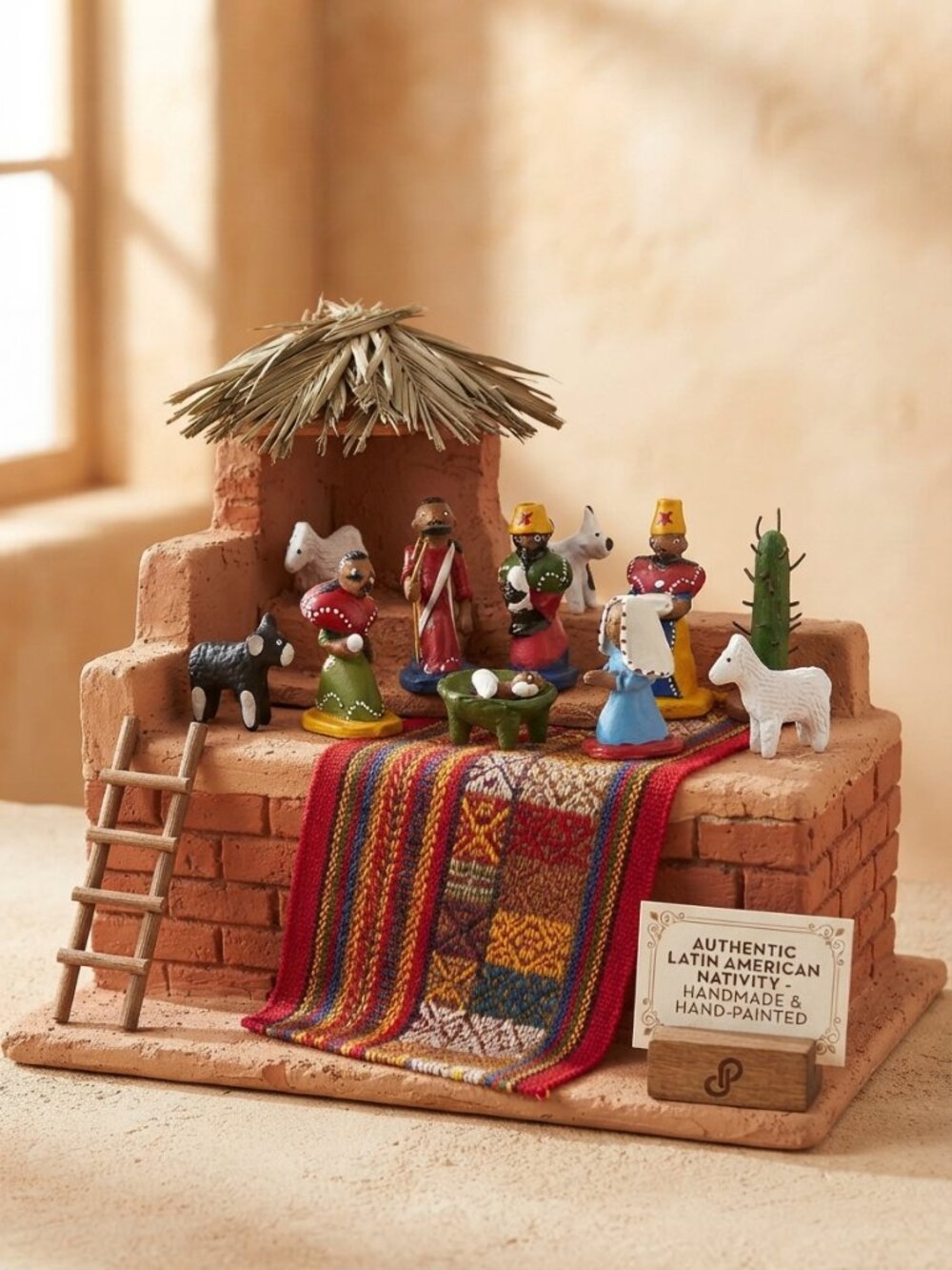 Miniature Nativity Set Hand Painted Clay Latin American Folk Art Figurines